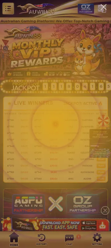 Auwin88 Casino mobile interface for app-based play